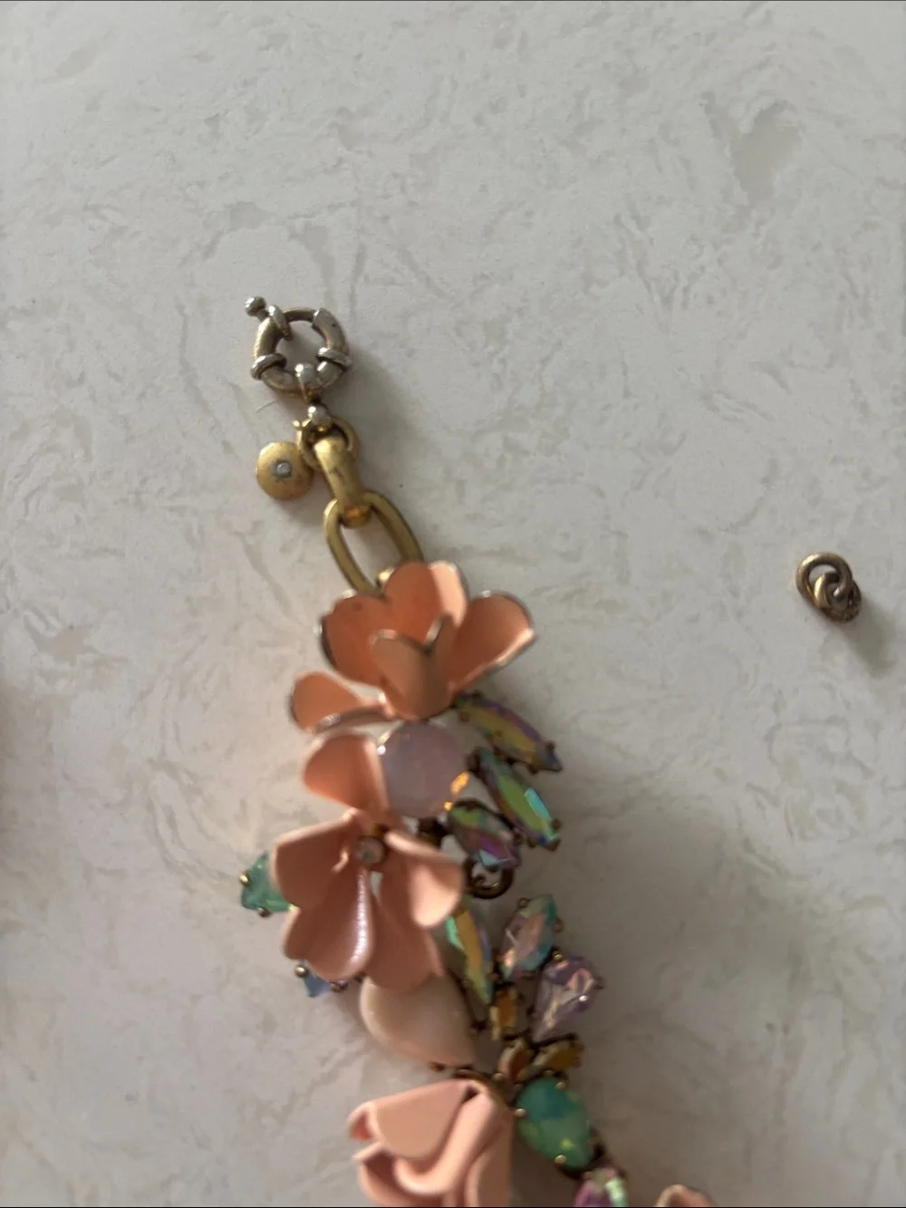 Jcrew Floral Peach Statement Necklace and Bracelet Set - broken, needs repair